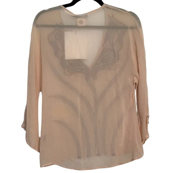 Antik Batik Silk Sequin Velvet Blouse Size Medium Pink - Image 2