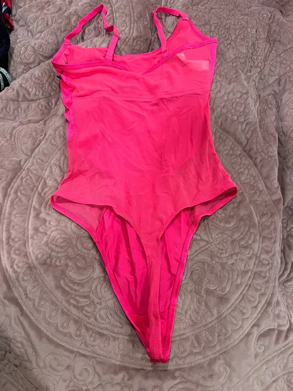 Colsie Bright Hot Pink Bodysuit with Adjustable Straps - Image 2