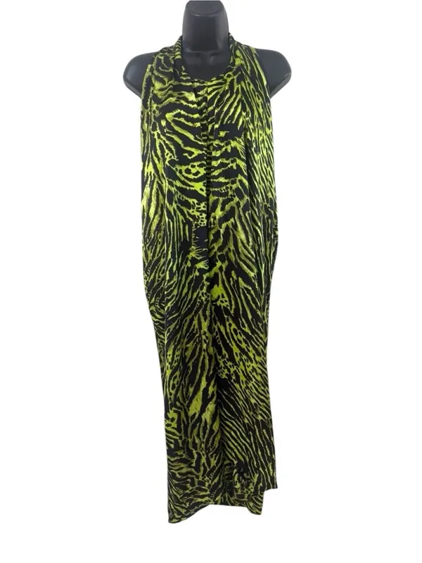 Ganni Women’s Lime Tiger Halter Top Dress Size 42/L Silk NWT Casual Evening Dres - Image 4