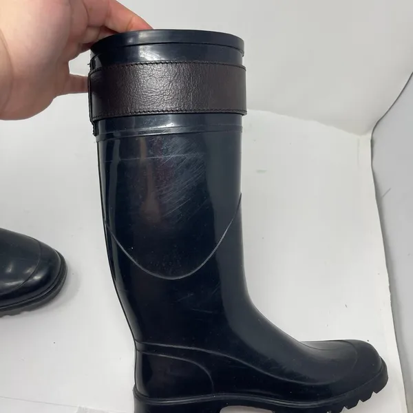Burberry Wellington black tall rubber rain boots sz 35 - Image 7