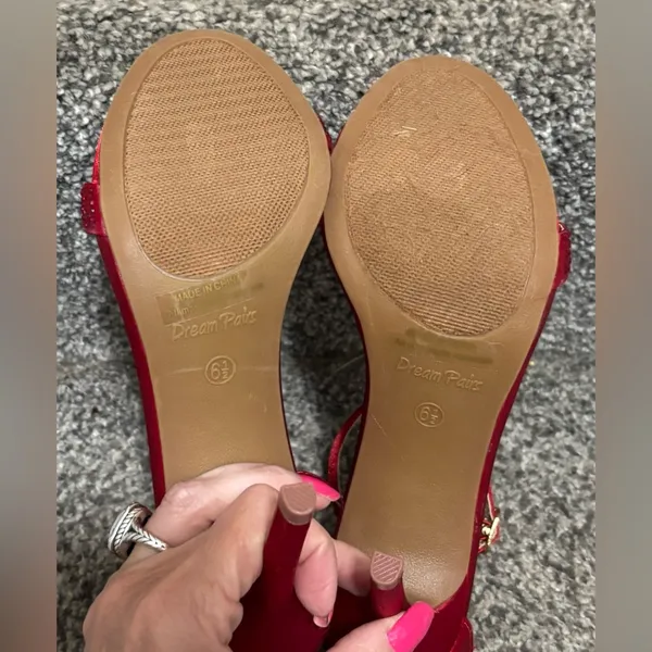 Dream Paris Red Satin Stilettos With Rhinestone Detailing - Image 9