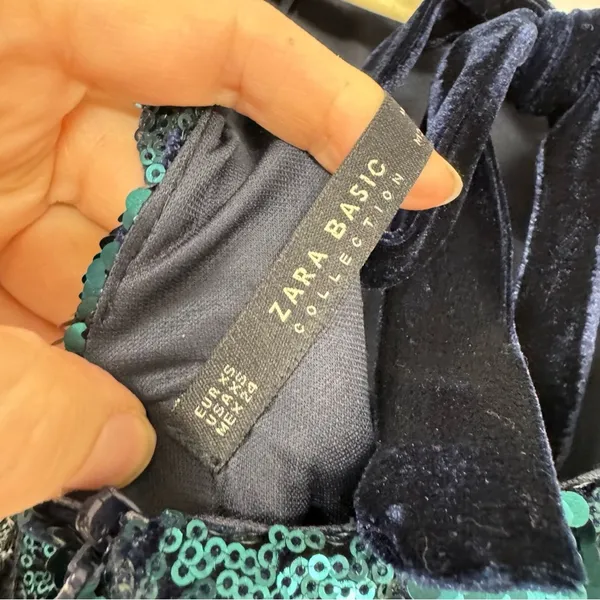 Zara Green Sequined Ruffled Sleeve Mini Dress Blogger Favorite XS Glam Party - Image 6