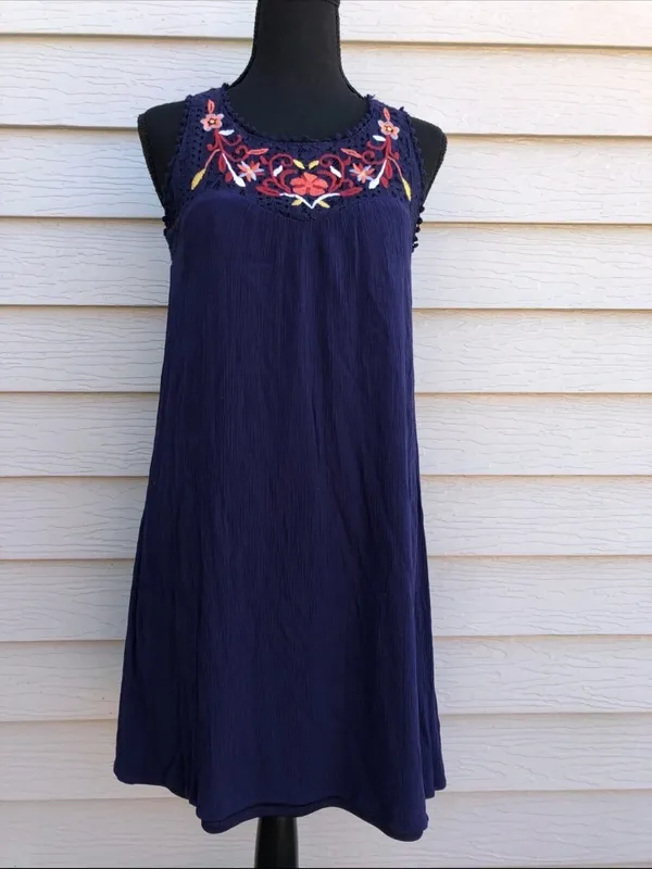 Xhilaration Boho Embroidered Lace Halter Dress Navy Blue Size S Mini Flirty - Image 3