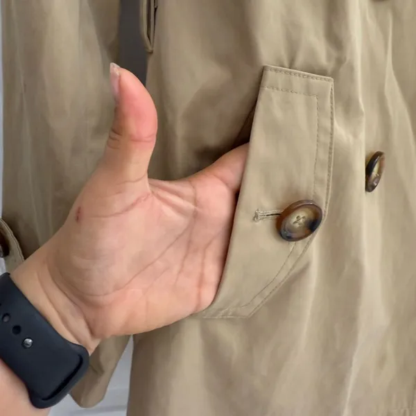 London Fog women’s khaki color Double-Breasted Trench Coat no belt size Small - Image 16