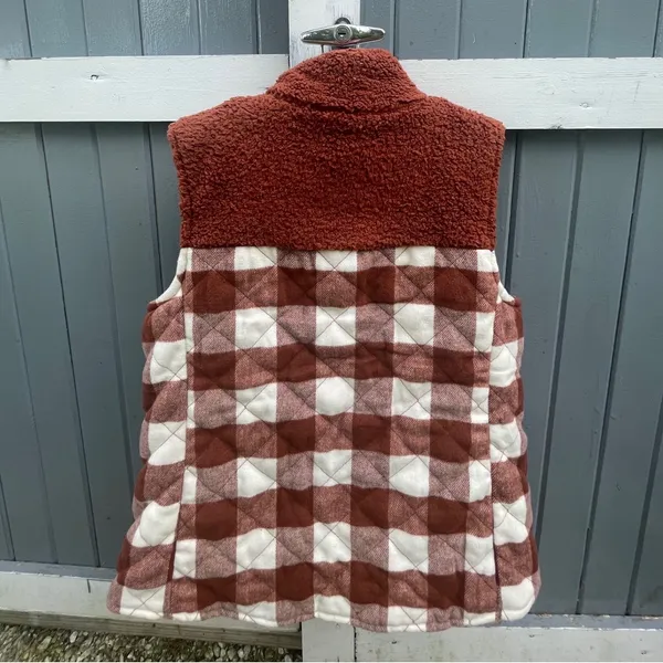 Maurices Womens XL Rust Sherpa Vest Buffalo Check Full Zip - Image 2