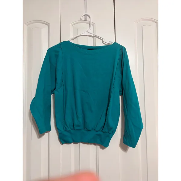 Lizsport Sweatshirt Vintage 90s Teal Exposed Seam Boat Neck‎ Small - Image 2