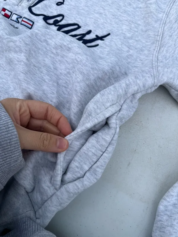 Hollister Light Gray "East Coast" Half-Zip Sweater with Navy Script - Image 5
