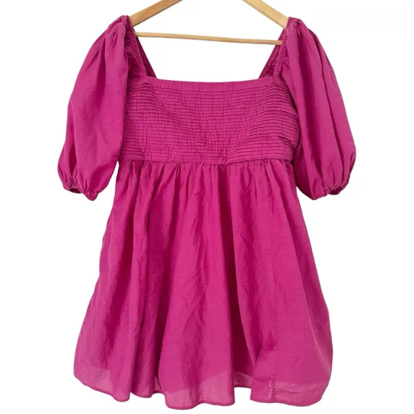 Abercrombie & Fitch Ruched Puff Sleeve Poplin Mini Dress Purple - Image 2