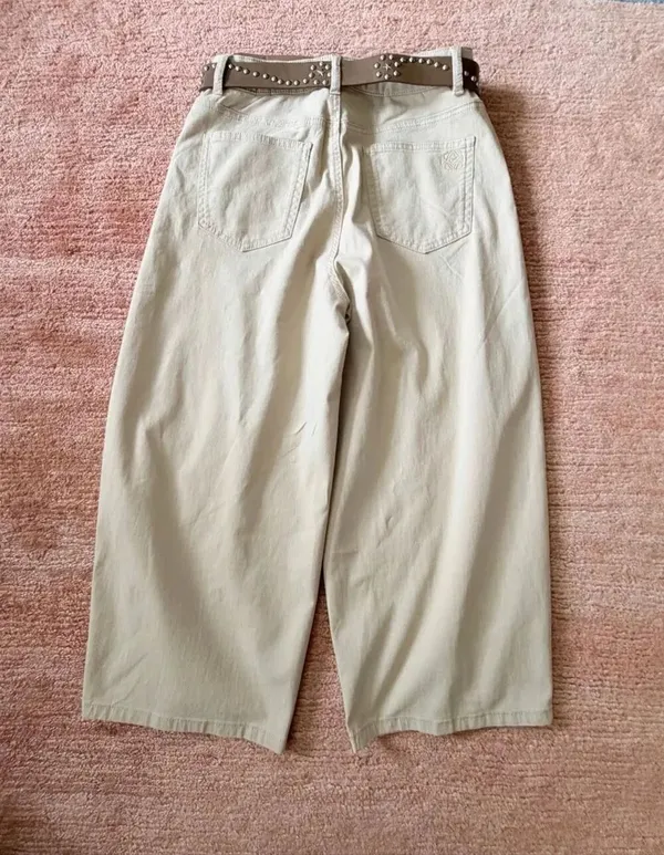 Original Design High Rise Culottes Wide Leg Cropped Pants Beige Women M - Image 11
