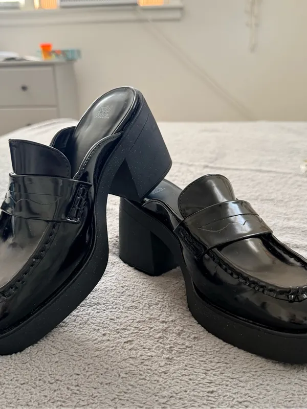 wild fable Black Patent Leather Chunky Block Heel Mules Size 8 - Image 2