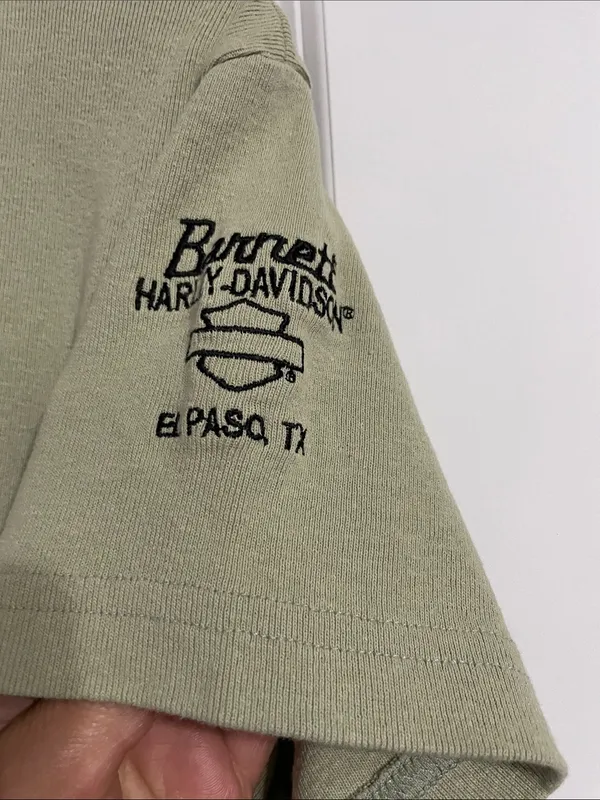 Vintage Harley Davidson Barnett El Paso TX Tee Size XL Light Green Made In USA - Image 5