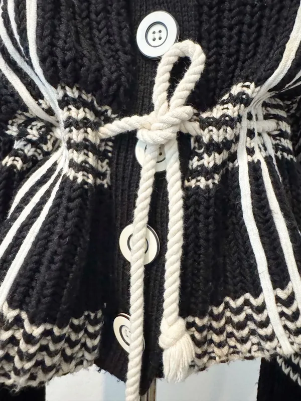 Laureate Lane Cardigan Size‎ XL Wool Striped Chunky Rope Tie Sweater Retro Boho - Image 5