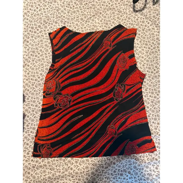 Rafael Womens Red Black Abstract Zebra Rose Print Sleeveless Top Small - Image 3
