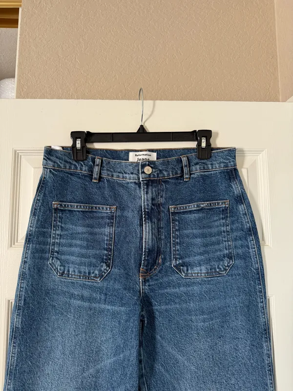 Reformation Alyssa Stretch High Rise Wide Leg Cropped Jeans - Image 4