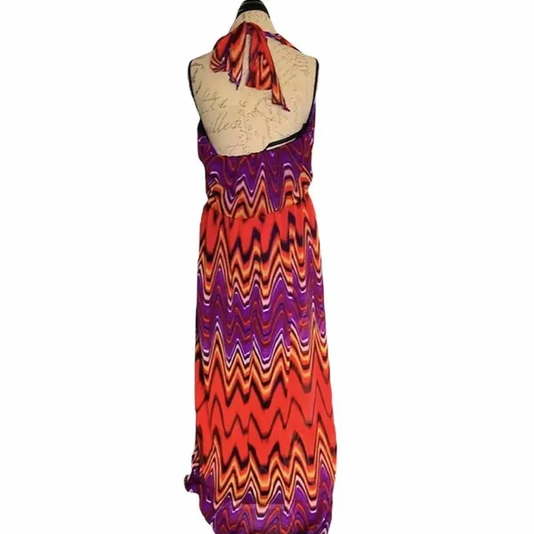 Bisou Bisou Dress Sz 12 Maxi Halter Chevron Bohemian Boho Retro Hipster Festival - Image 3