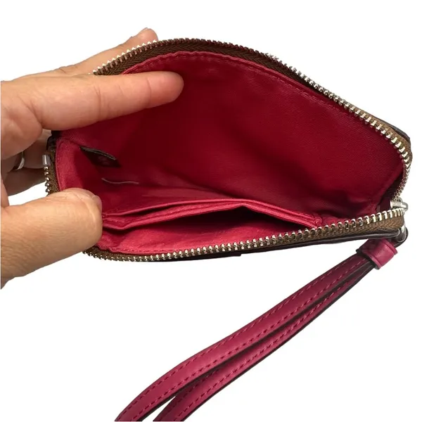 COACH Brown and Fuchsia Coated Canvas Wristlet - Image 3