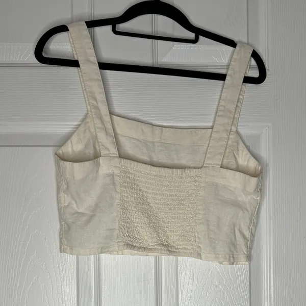 MADEWELL Abbie‎ Cream Crop Top Linen Viscose Blend Stretchy Back Size Medium - Image 5