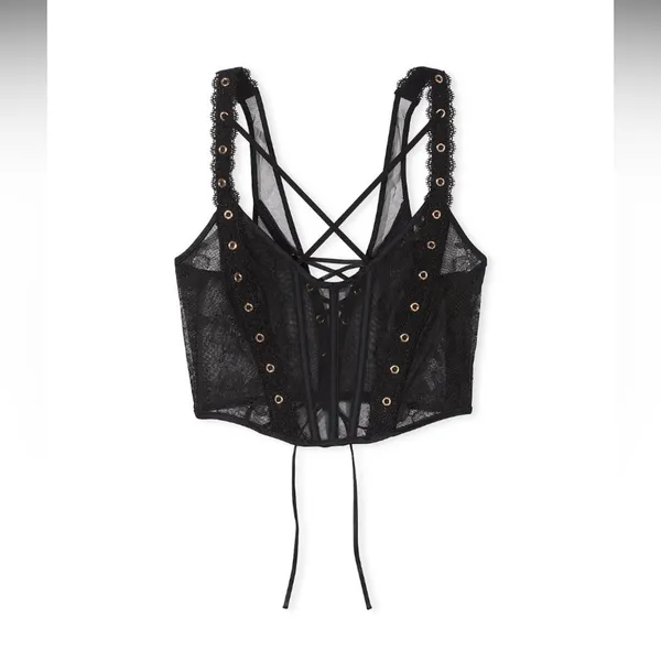 Victoria’s Secret Corset Top S Black Lace Grommet Strappy Festival NWT - Image 4