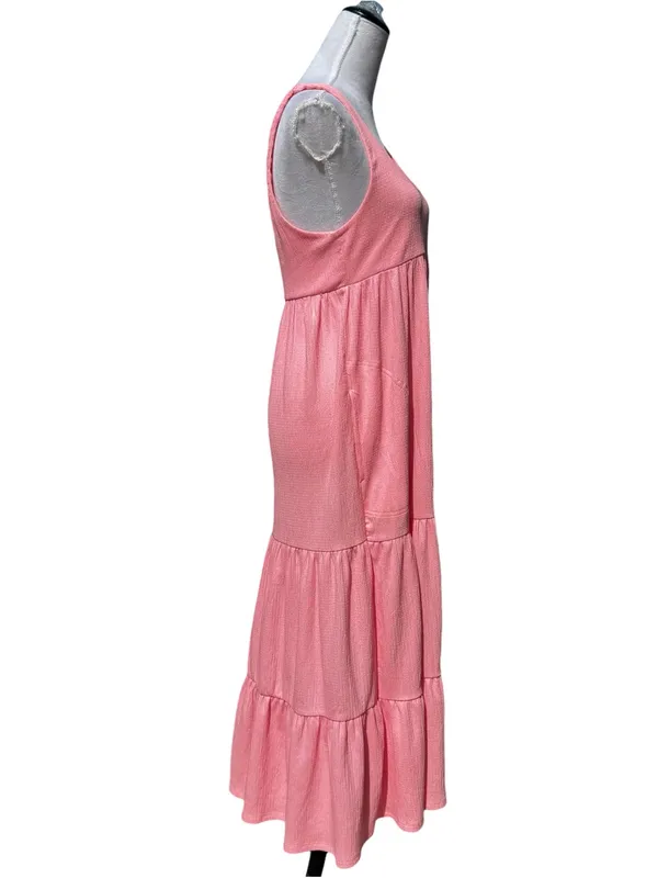 Free People Beach Reel Love Midi Maxi Dress Size S Pink Pockets Tiered Sundress - Image 4