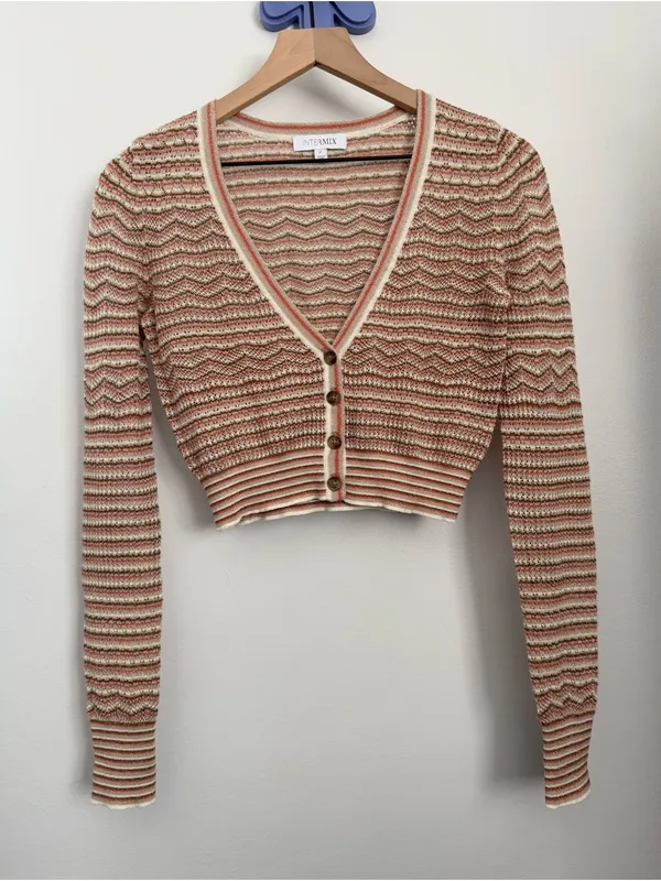 Intermix XS Minnie Chevron Knit Crop Cardigan Orange Metallic - Image 2