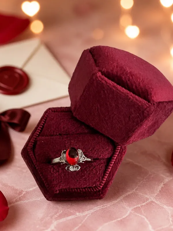 Stainless Steel Silver & Red Goth Style Embellished Ring Size 6 - Image 2