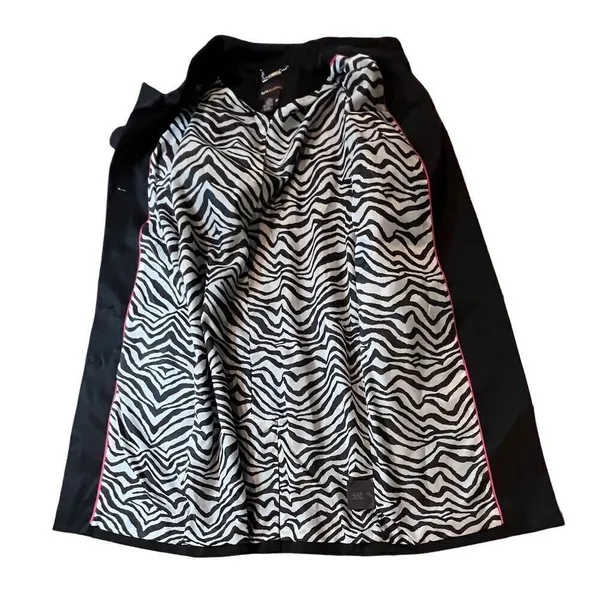 Dana Buchman‎ Black Trench Coat Zebra Lining Mandarin Collar sz XS Weathergear - Image 6