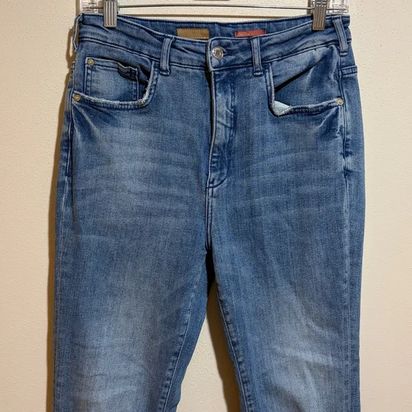 Pilcro Anthropologie The Icon High Waist Distressed Denim Flare Jeans Size 28 - Image 7