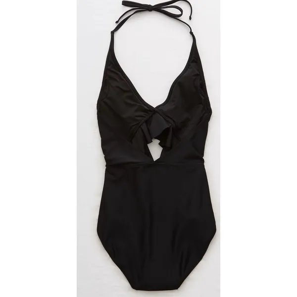 Aerie One Piece Swimsuit Size Small Ruffle Color Black Full Coverage Swimwear - Image 5