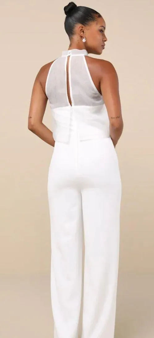 Formally Invited White Embroidered Organza Flounce Jumpsuit - Image 2