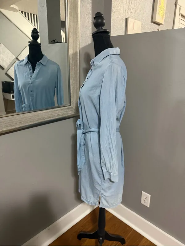 Lucky Brand Chambray Costal Cowgirl Denim Mini Shirt Dress Tie Waist Size XS. - Image 3