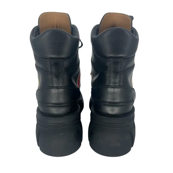 Gucci Romance‎ Web Stripe Lug Sole Leather Lace-Up Ankle Boot Black 38 - Image 12