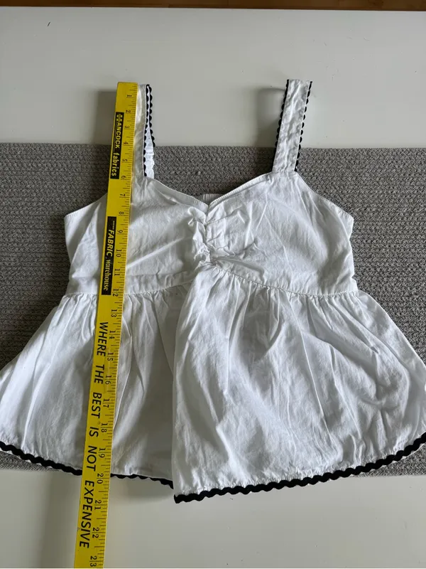 Japna White Cotton Peplum Tank Top with Black Trim Sz Medium - Image 6