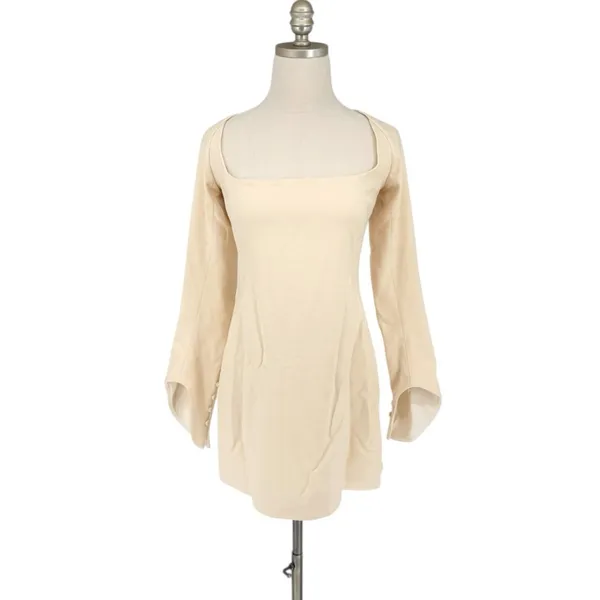 Khaite Tate Square Neck Cream Mini Dress Size 6 - Image 5