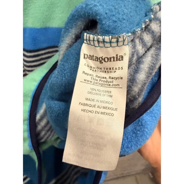 Patagonia Womens Fleece Pullover XL Blue Striped Synchilla Snap-T 25455 SP17 - Image 5