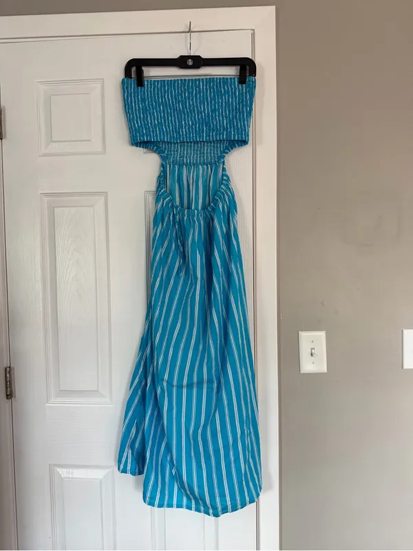 Faithfull The Brand Deva Midi Dress Strapless Blue - Image 9