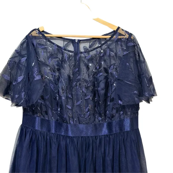 Ever-Pretty Navy Blue Sequin Embroidery Tulle Cocktail Dress 2XL US 20 EE00906 - Image 3