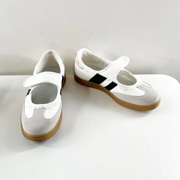 Leying Sporty Striped Ballet Flat Mary Jane Shoes Sneakers White Black 6 - Image 8