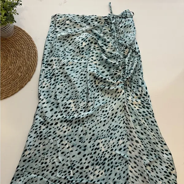 CIDER Blue Spot Leopard Print Drawstring Split Maxi Skirt‎ Large - Image 4