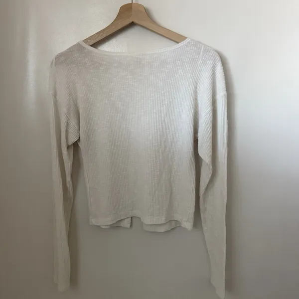 Bongo Cardigan Cropped Button Cream Long Sleeve Preppy Grunge Sweater Top Lg - Image 2