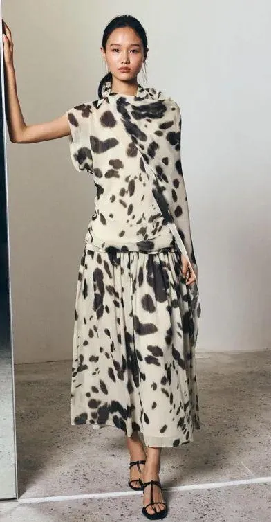 Zara dress voluminous maxi animal print kimono scarf layered casual boho - Image 10