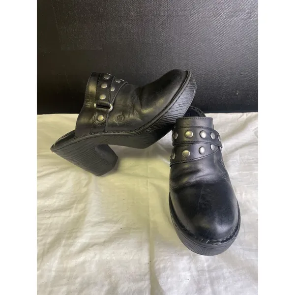 Born Women's Black Leather Mules/ Shoes/ Chunky Heel 3.75 heel Size 9 SKU 2862 - Image 4