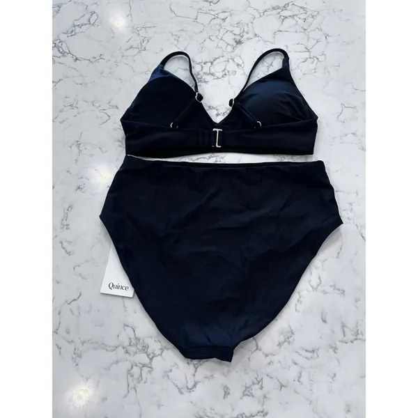 New Quince Black Italian V Neck Bikini Top & High Rise Bottom Set Size XS - Image 2
