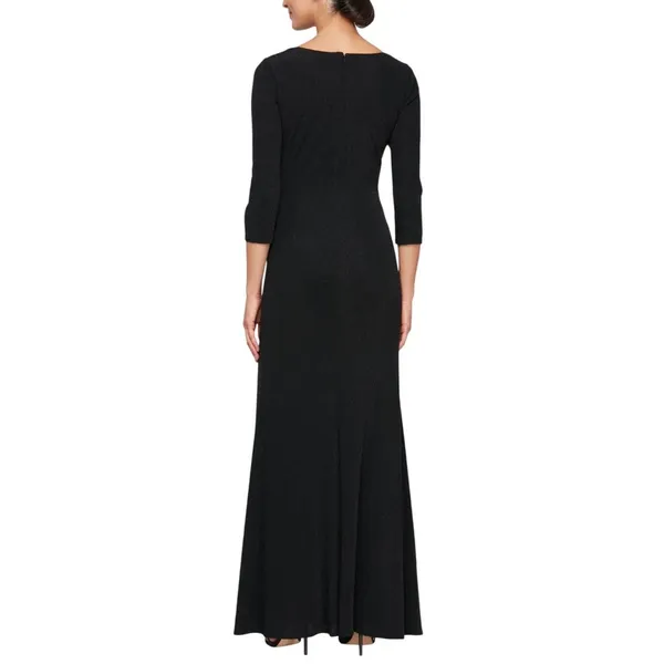 Alex Evenings Womens Long Metallic 3/4 Sleeve Gown Dress Black Metallic 18 - Image 10