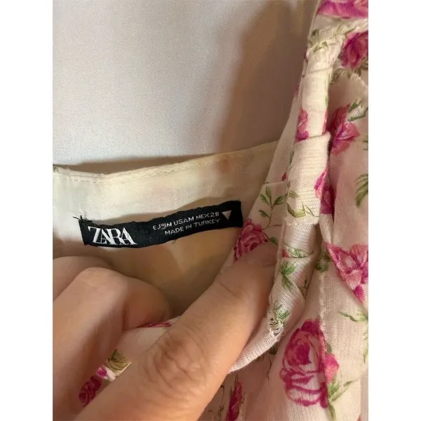 Zara Mini Dress Womens M White Pink Floral Rose Corset Bustier Strappy - Image 6