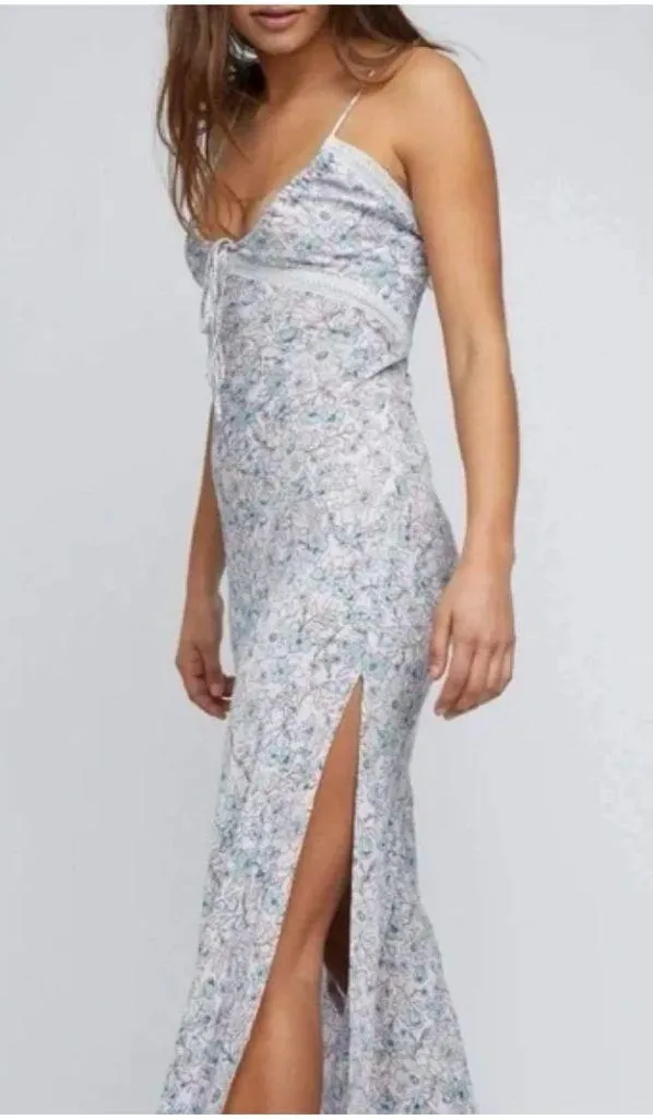 Free People Intimately All I Ever Wanted Maxi Floral Pink Blue Slit Dress Slip - Image 3