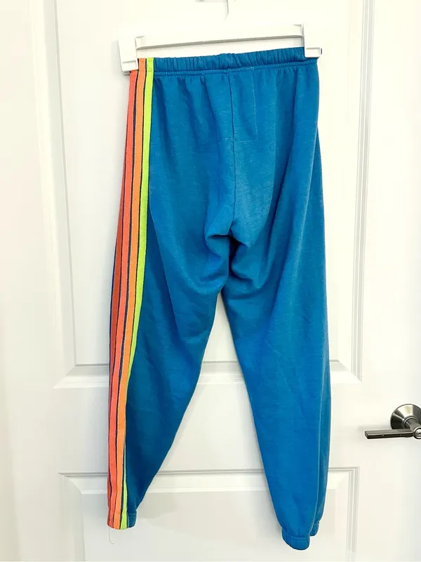 Aviator Nation Neon Blue // Neon Rainbow Stripe Sweatpants XS - Image 4