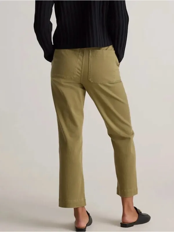 Quince Organic Stretch Cotton Twill Straight Leg Cropped Pants Olive size 2 - Image 2