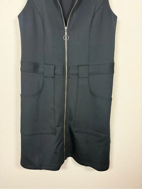 Abercrombie & Fitch Full Zip Mini Dress Womens Medium Black Stretch Golf Style - Image 6