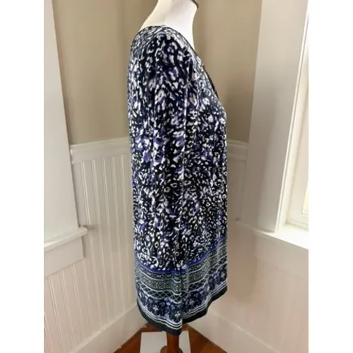 David Emanuel Animal Print Sequin V-Neck Shift Dress Blue Black Size 12 US - Image 9