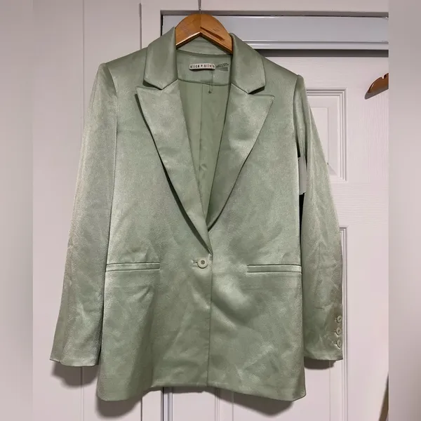 Alice + Olivia $495 Denny Single Breasted Green Tea Blazer Size‎ 4 - Image 2